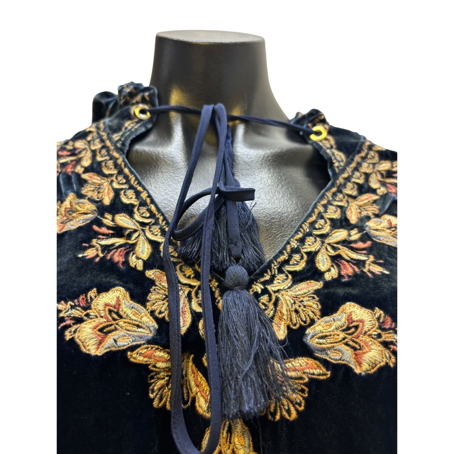 Jade Johnny Was Embroidered Velvet Blouse Navy Multi Size L