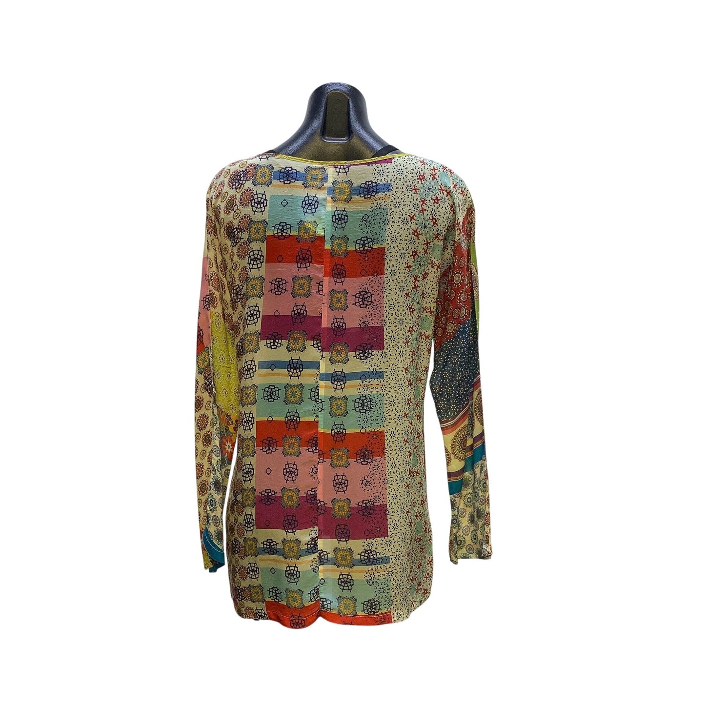 Johnny Was Multicolor Patchwork Long Sleeve Tunic Blouse Size S