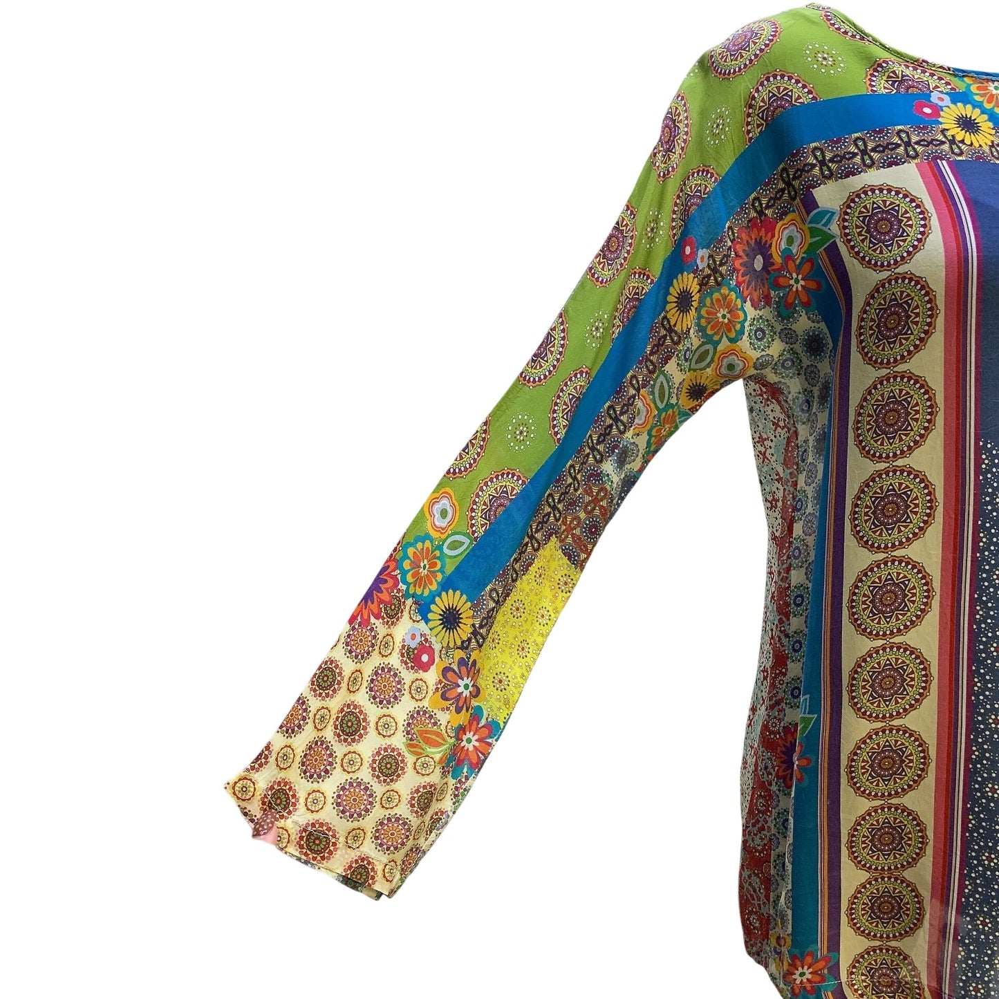 Johnny Was Multicolor Patchwork Long Sleeve Tunic Blouse Size S