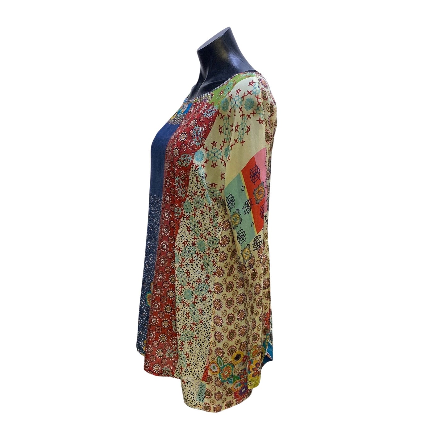 Johnny Was Multicolor Patchwork Long Sleeve Tunic Blouse Size S