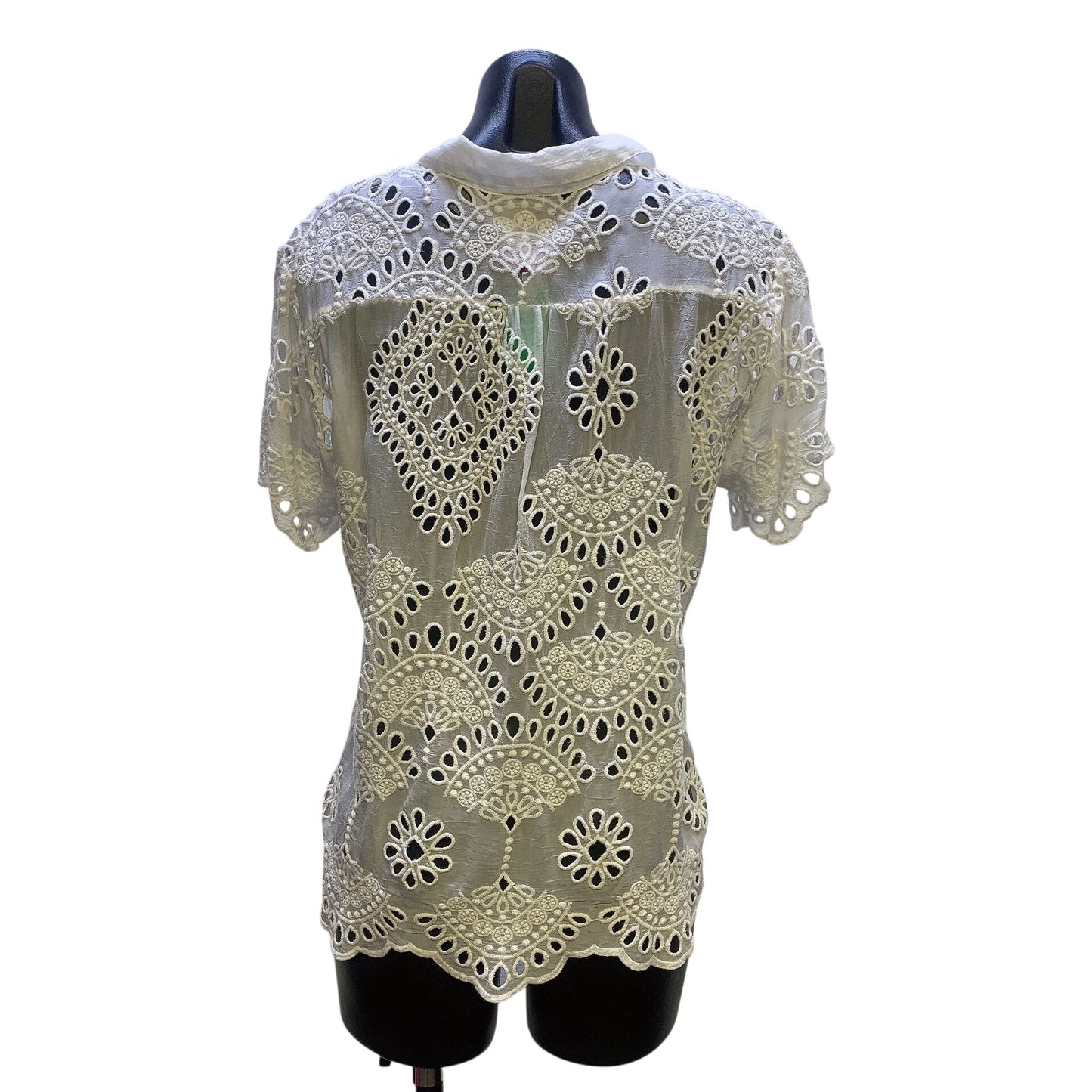 Johnny Was White Embroidered Eyelet Button Up Blouse M