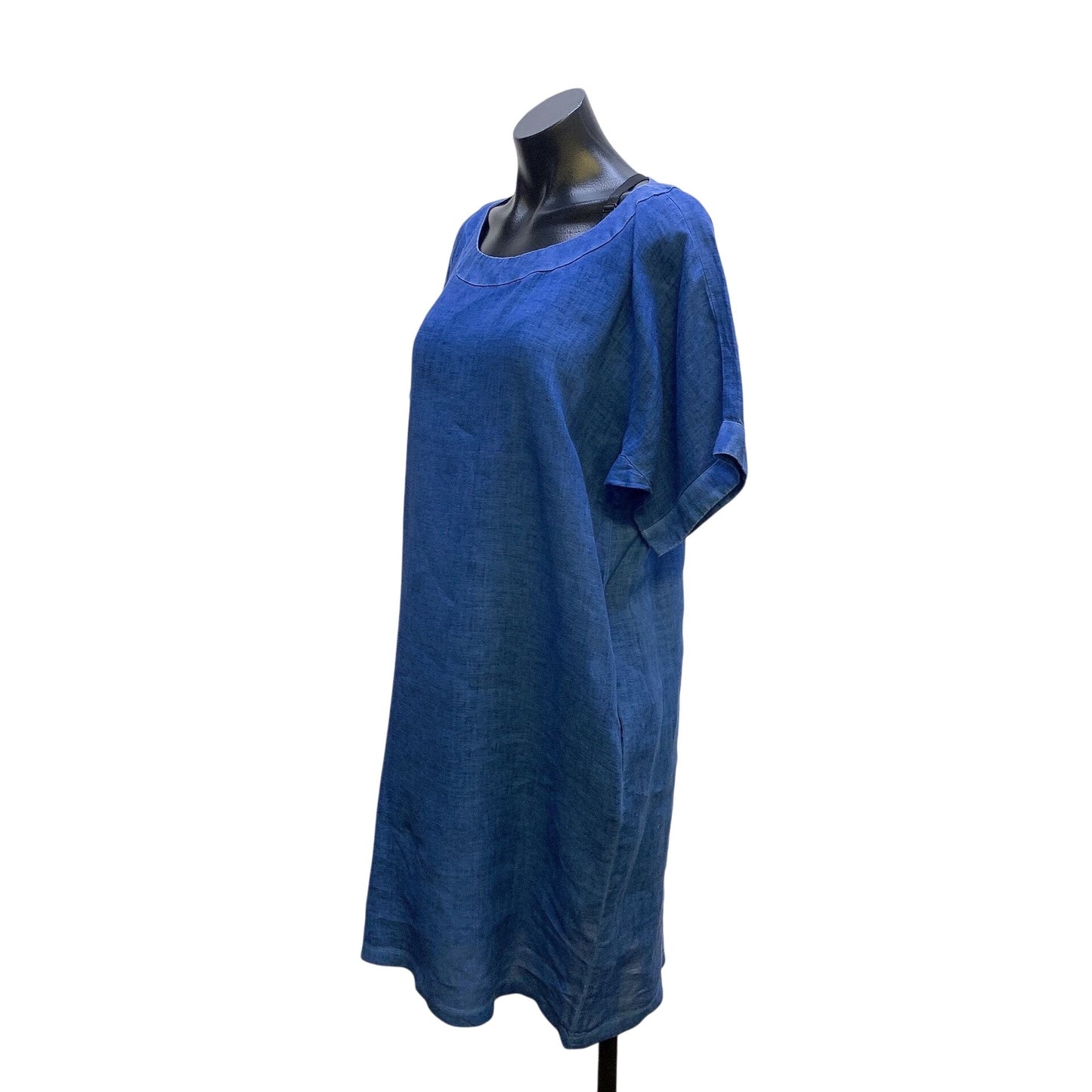 120% Lino Blue Linen Shift Dress Size 6