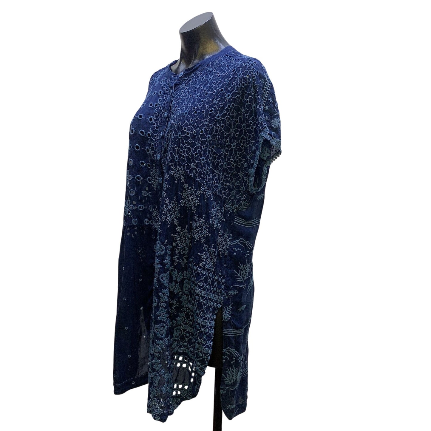 Johnny Was Boho Navy Embroidered Tunic Blouse Size L