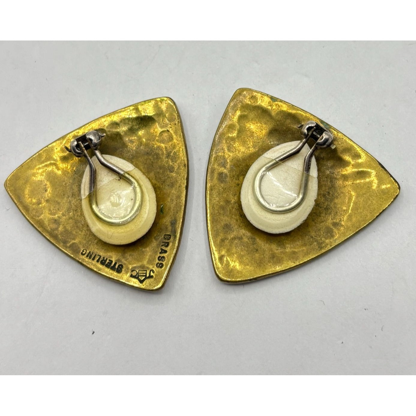 Jeep Collins Retired Hammered 925 Brass Clip-On Earrings Triangle Shape