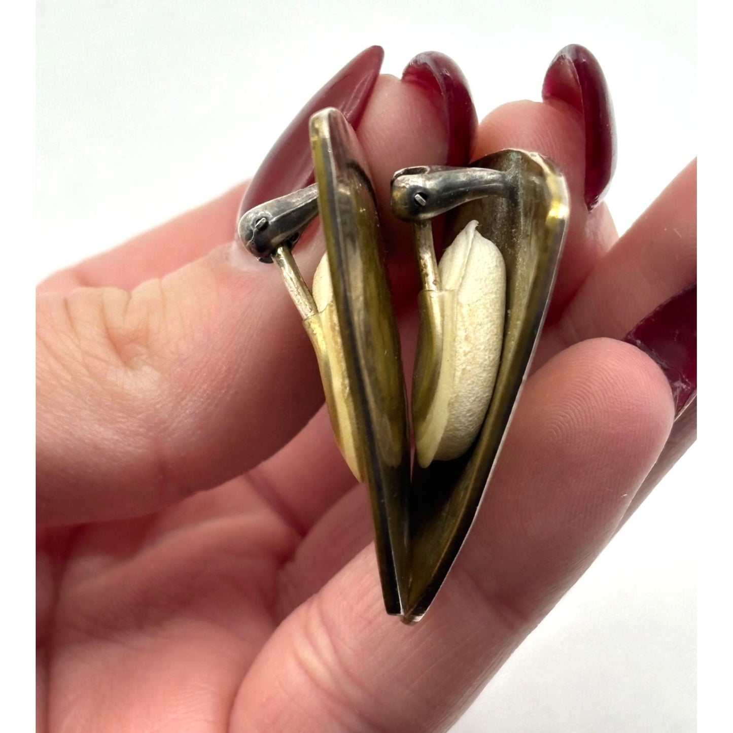 Jeep Collins Retired Hammered 925 Brass Clip-On Earrings Triangle Shape