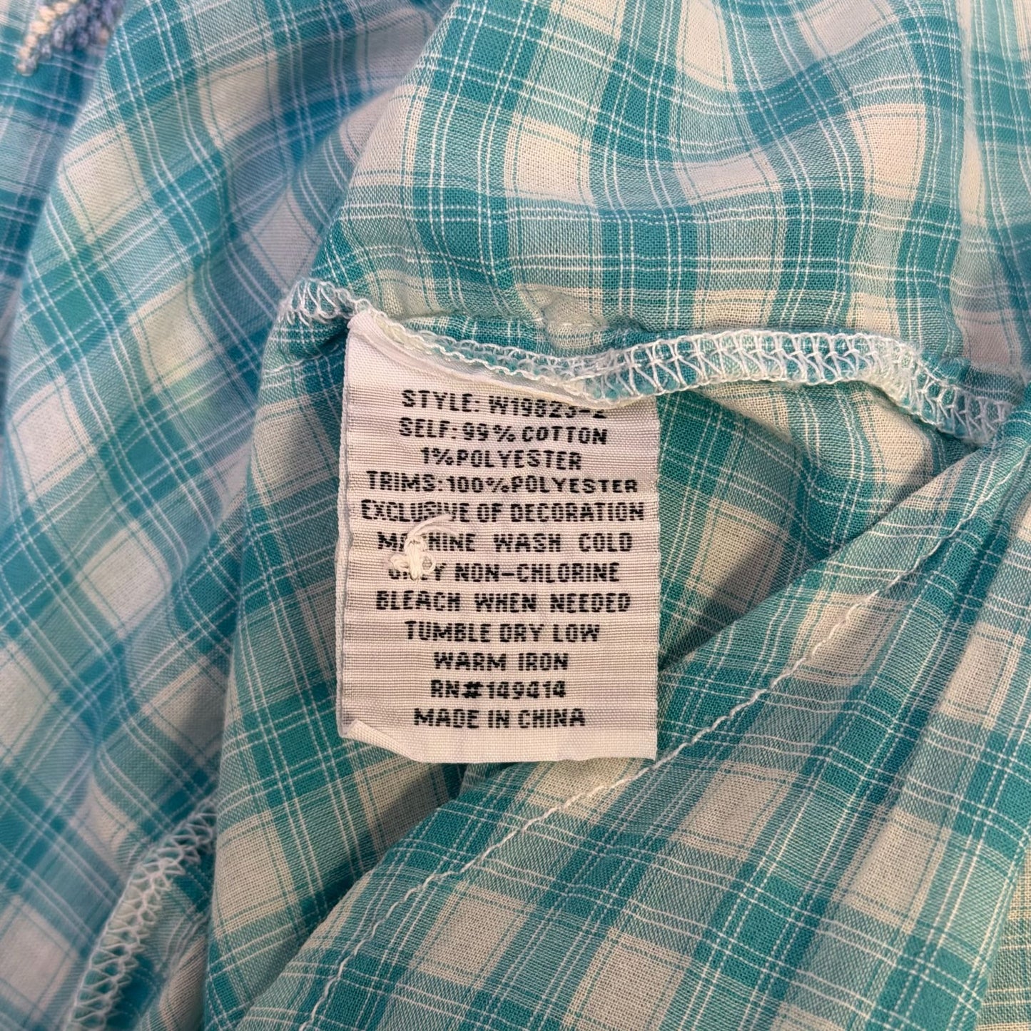 Johnny Was Embroidered Plaid Button-Down Blouse Blue Multi Size L