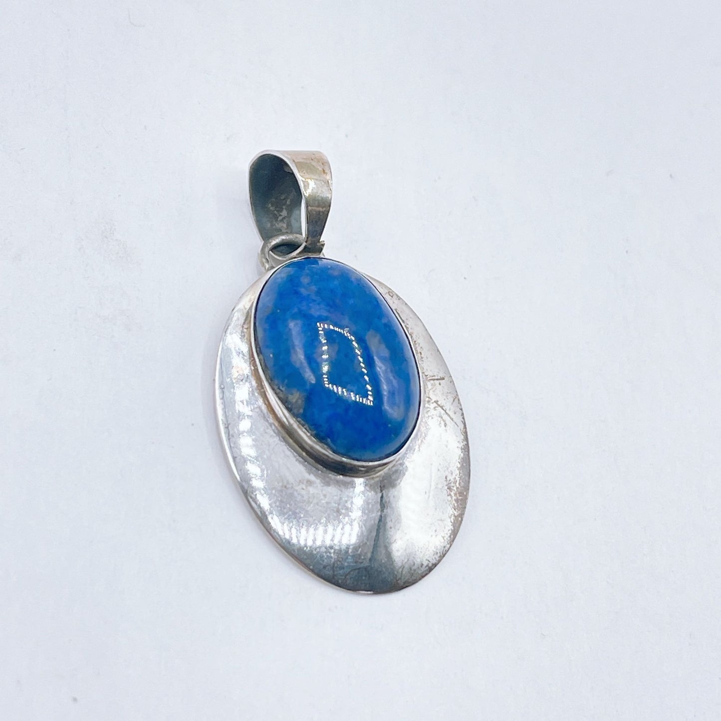 Sterling Silver Oval Pendant With Lapis Lazuli Gemstone Center