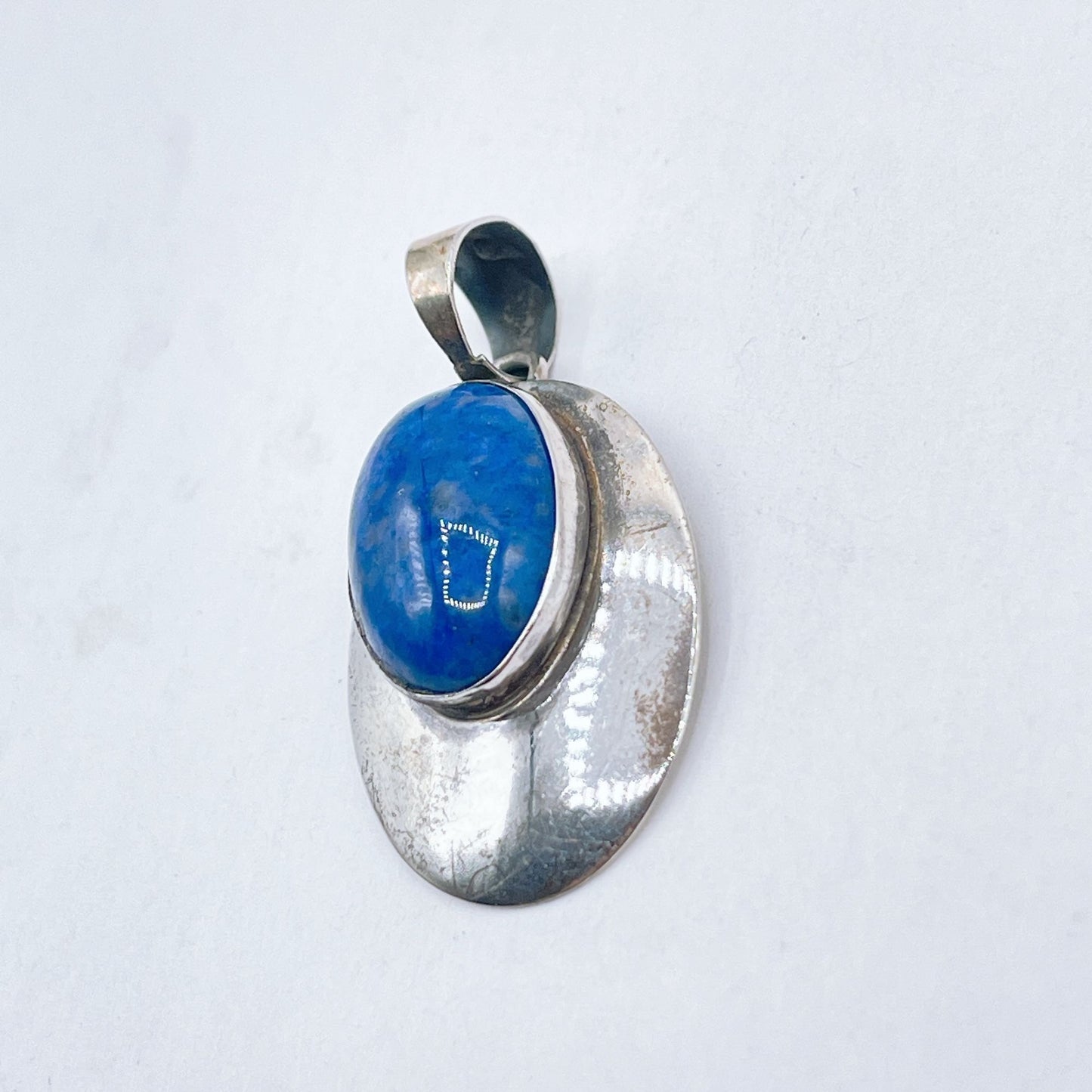 Sterling Silver Oval Pendant With Lapis Lazuli Gemstone Center