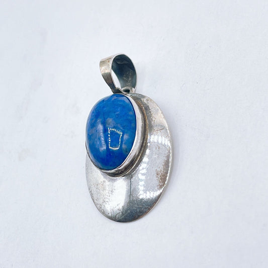 Sterling Silver Oval Pendant With Lapis Lazuli Gemstone Center