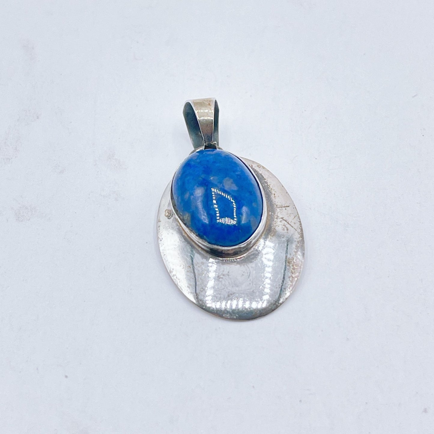 Sterling Silver Oval Pendant With Lapis Lazuli Gemstone Center