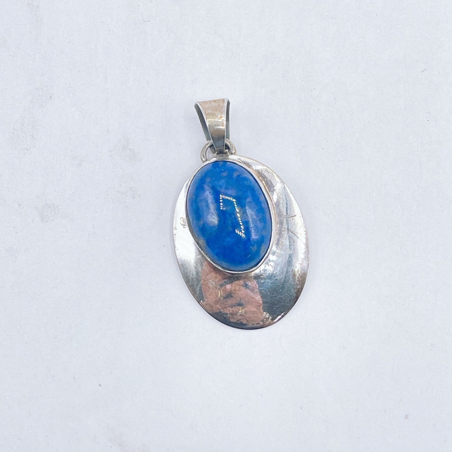 Sterling Silver Oval Pendant With Lapis Lazuli Gemstone Center