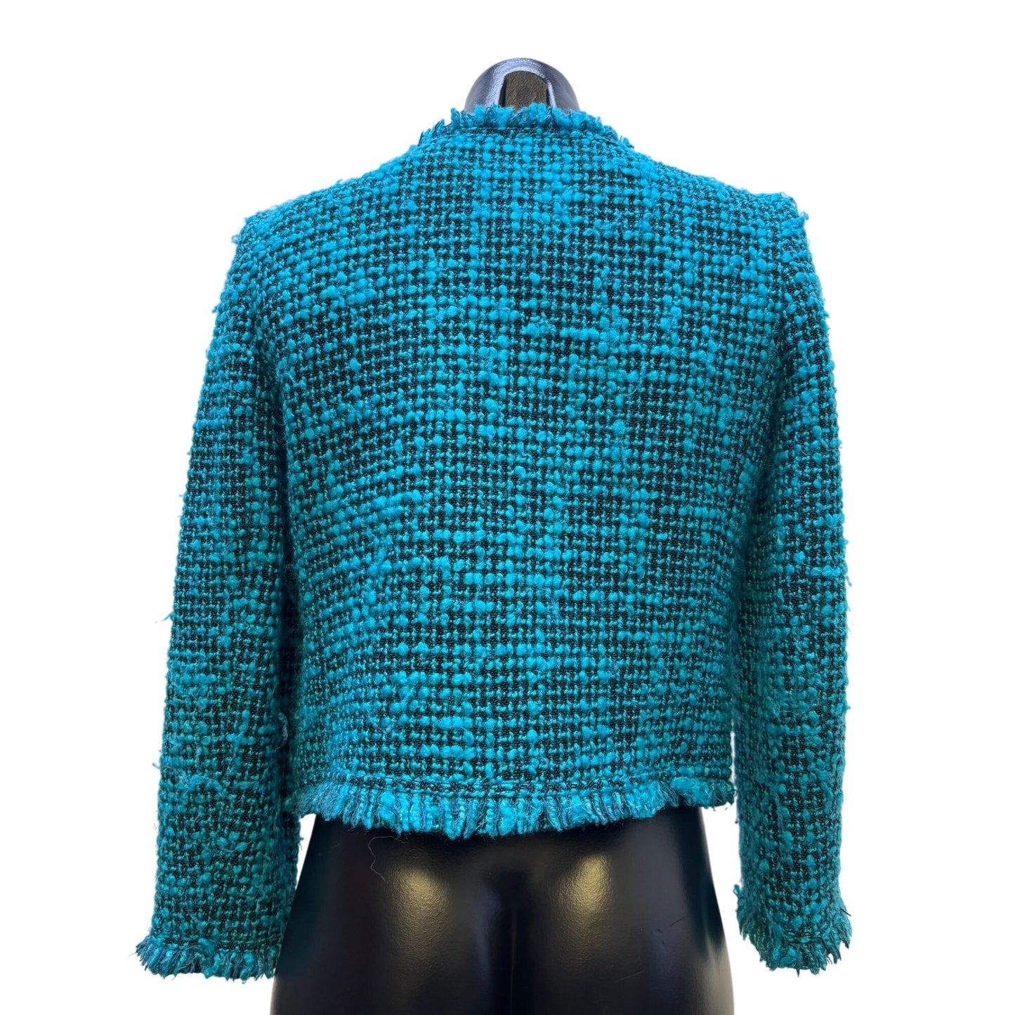 Alice+Olivia Womens Tweed Jacket Turquoise Size S