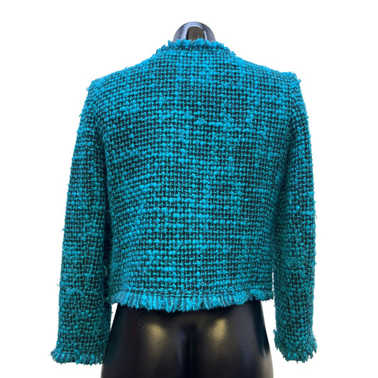 Alice+Olivia Womens Tweed Jacket Turquoise Size S