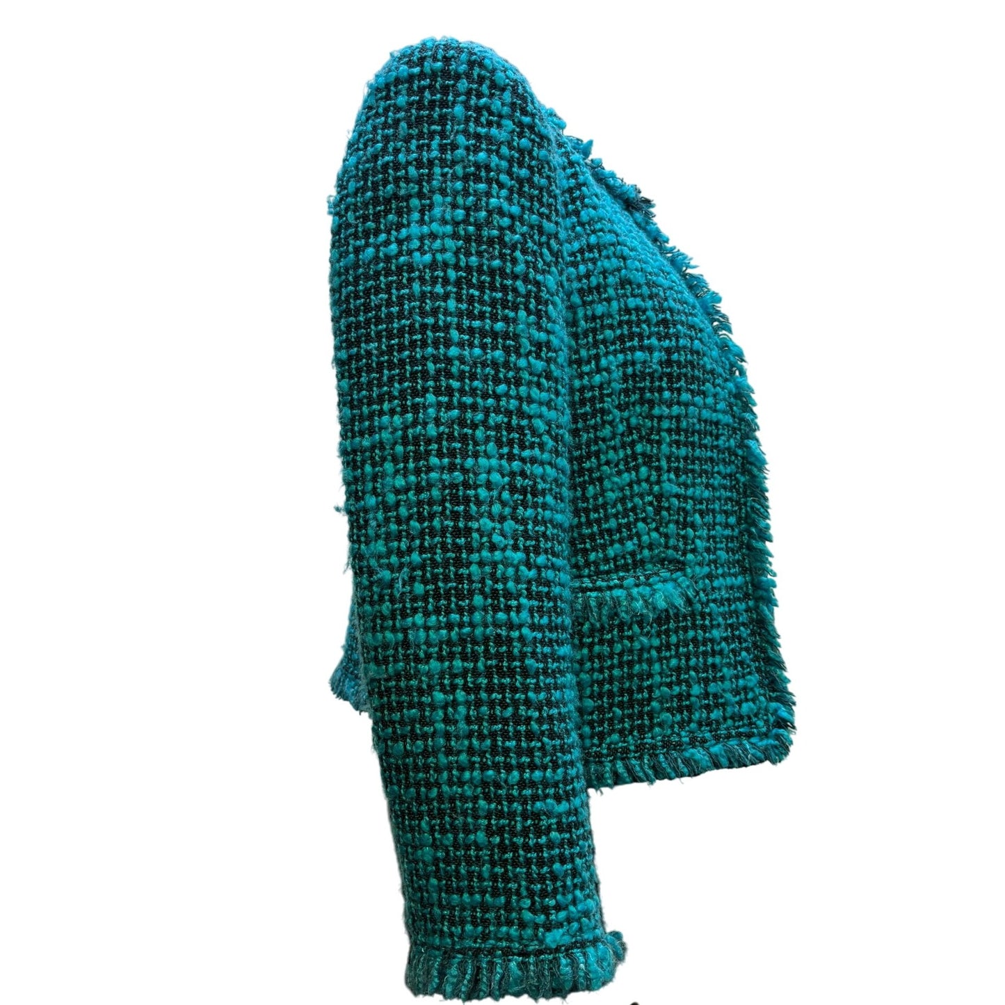 Alice+Olivia Womens Tweed Jacket Turquoise Size S