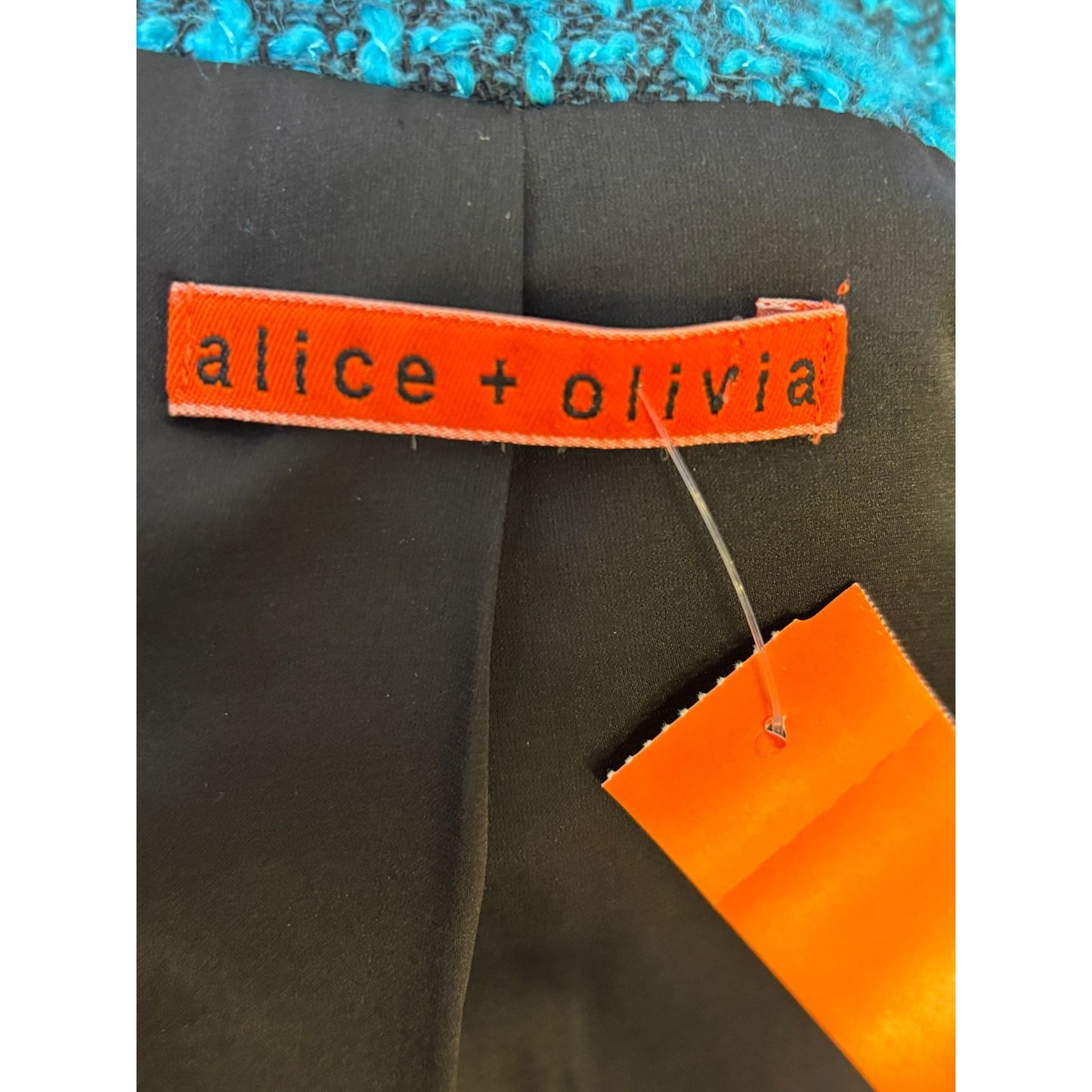 Alice+Olivia Womens Tweed Jacket Turquoise Size S