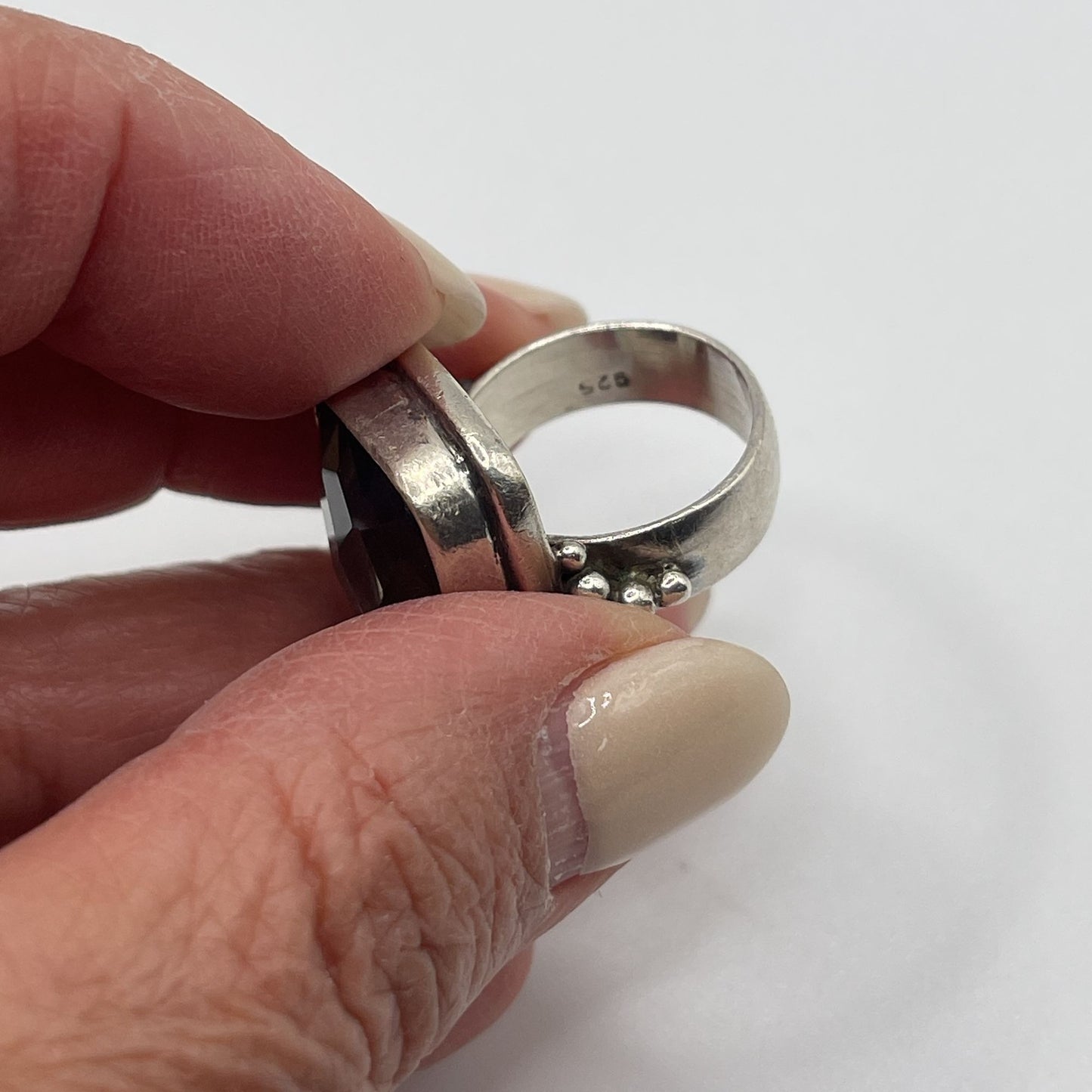 Vintage 925 Sterling Silver Faceted Brown Glass Stone Ring 6.5