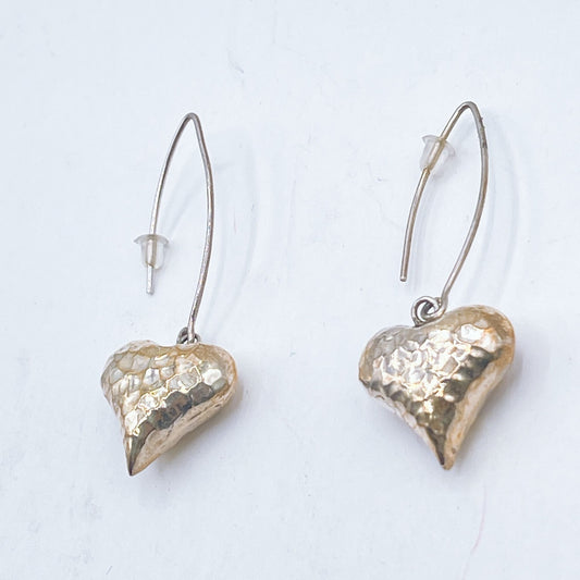 925 Silver Hammered Heart Shape Drop Earrings