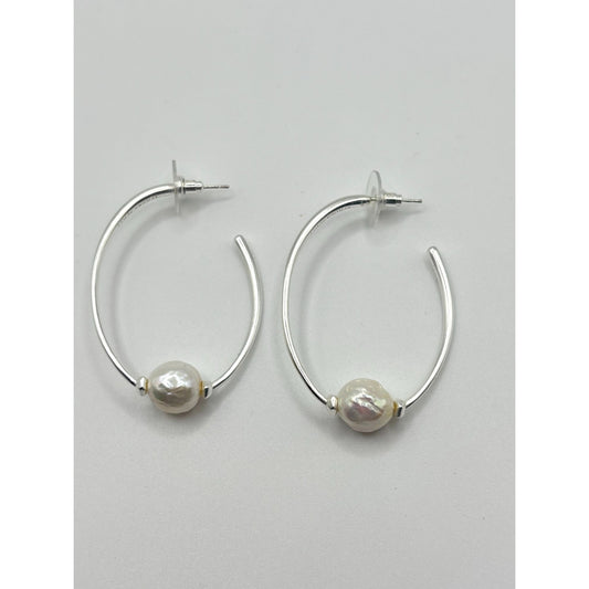 Kendra Scott Silver Hoop Earrings With White Pearl Accents