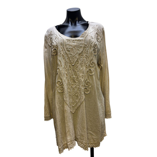 NWT Gretty Zueger Cream Embroidered Tunic Blouse XL