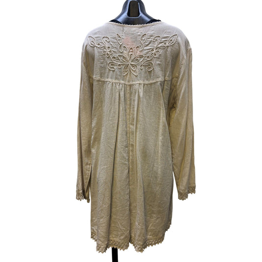 NWT Gretty Zueger Cream Embroidered Tunic Blouse XL