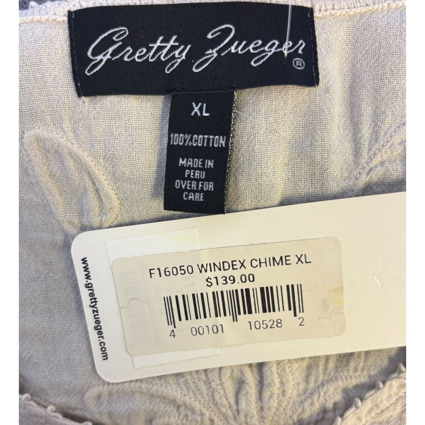 NWT Gretty Zueger Cream Embroidered Tunic Blouse XL