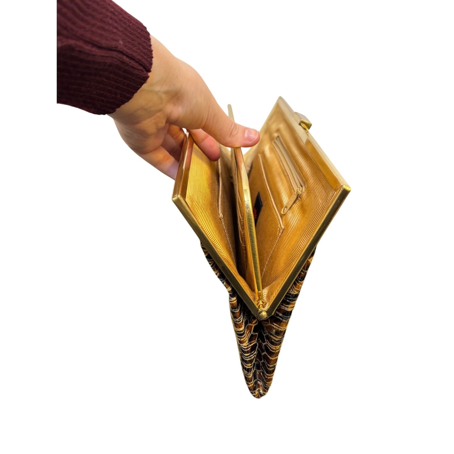 Animal Print Hobo Clutch Wallet With Gold Frame