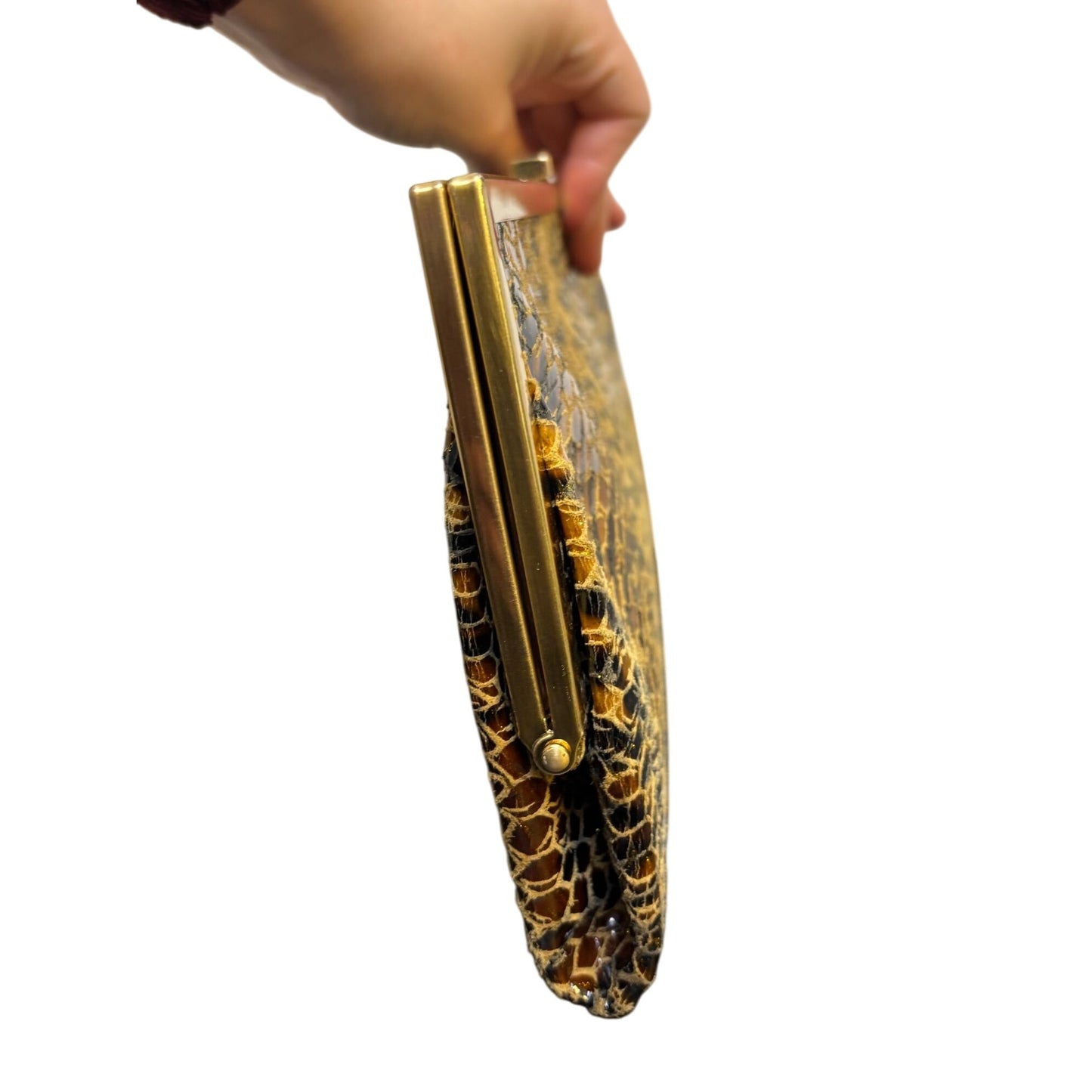 Animal Print Hobo Clutch Wallet With Gold Frame