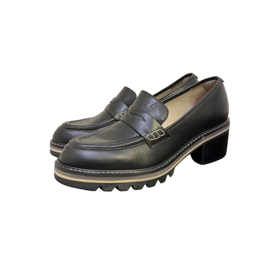 Bernardo Black Leather Lug Sole Loafers Size 7.5