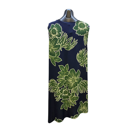 Alembika Navy Blue & Green Floral Sleeveless A-Line Tunic Blouse
