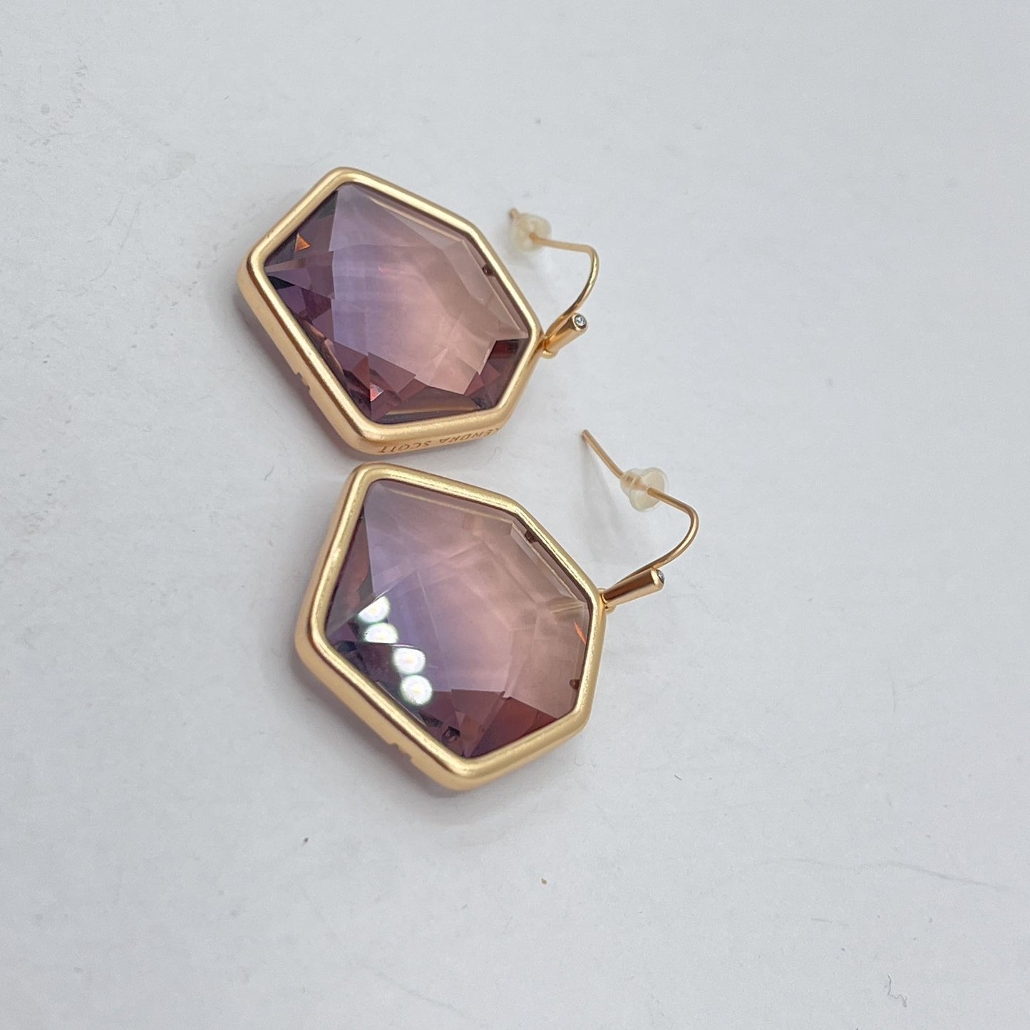 Kendra Scott Hexagon Rose Quartz Drop Earrings Gold Plated Dangle Hook
