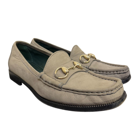 Gucci Horsebit Loafers Grey Suede Leather Gold Hardware Size 8/38.5