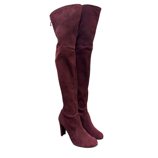 Stuart Weitzman Suede Over-The-Knee Boots In Wine With Block Heel Size 7