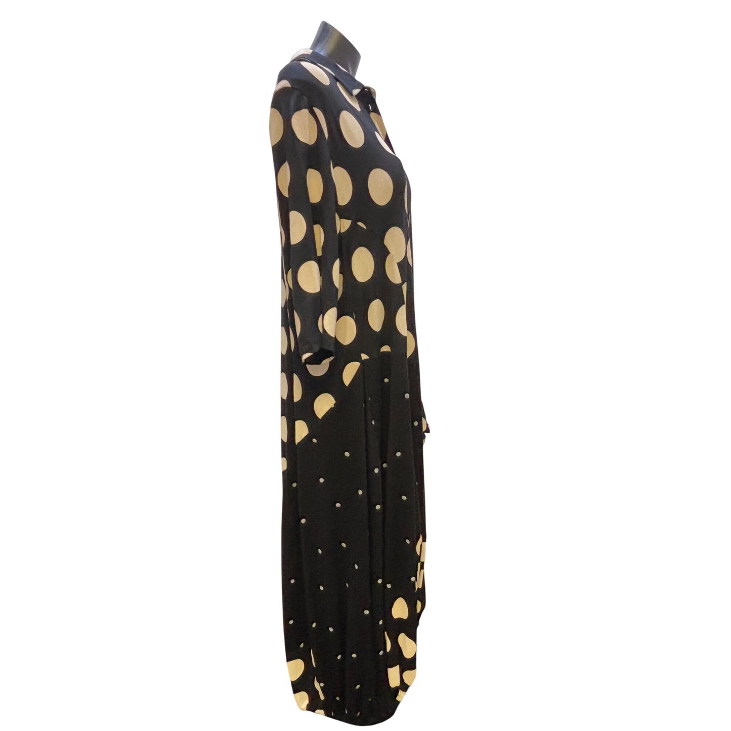 Alembika Polka Dot Long Sleeve Dress Black Tan 7/L