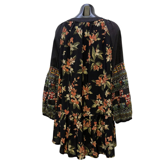 John Mark Embroidered Boho Blouse Floral Gray Multi Size L