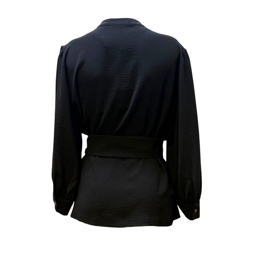 NWT Calvin Klein Black Belted Blouse With Textured Fabric & Tortoise Ring XL