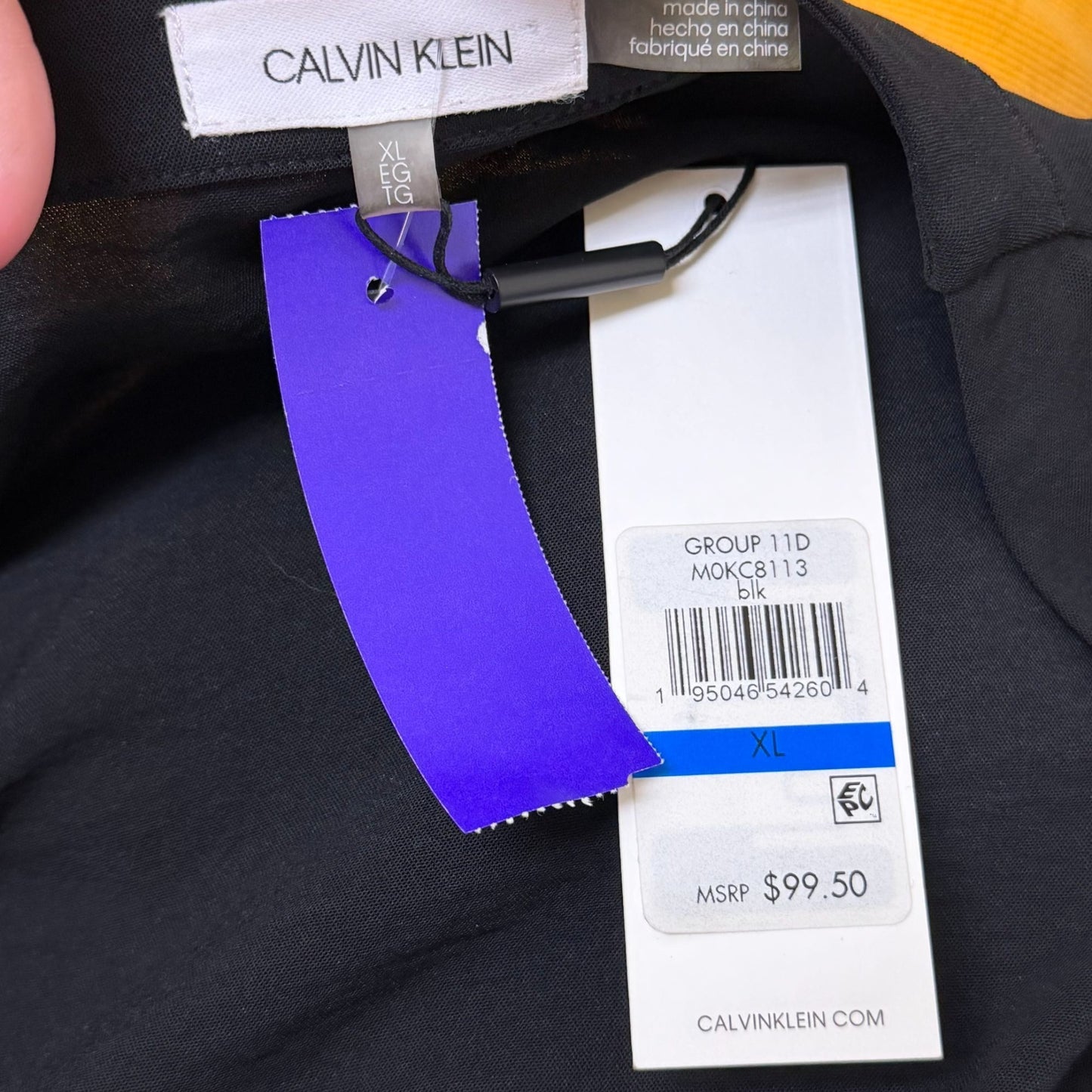 NWT Calvin Klein Black Belted Blouse With Textured Fabric & Tortoise Ring XL