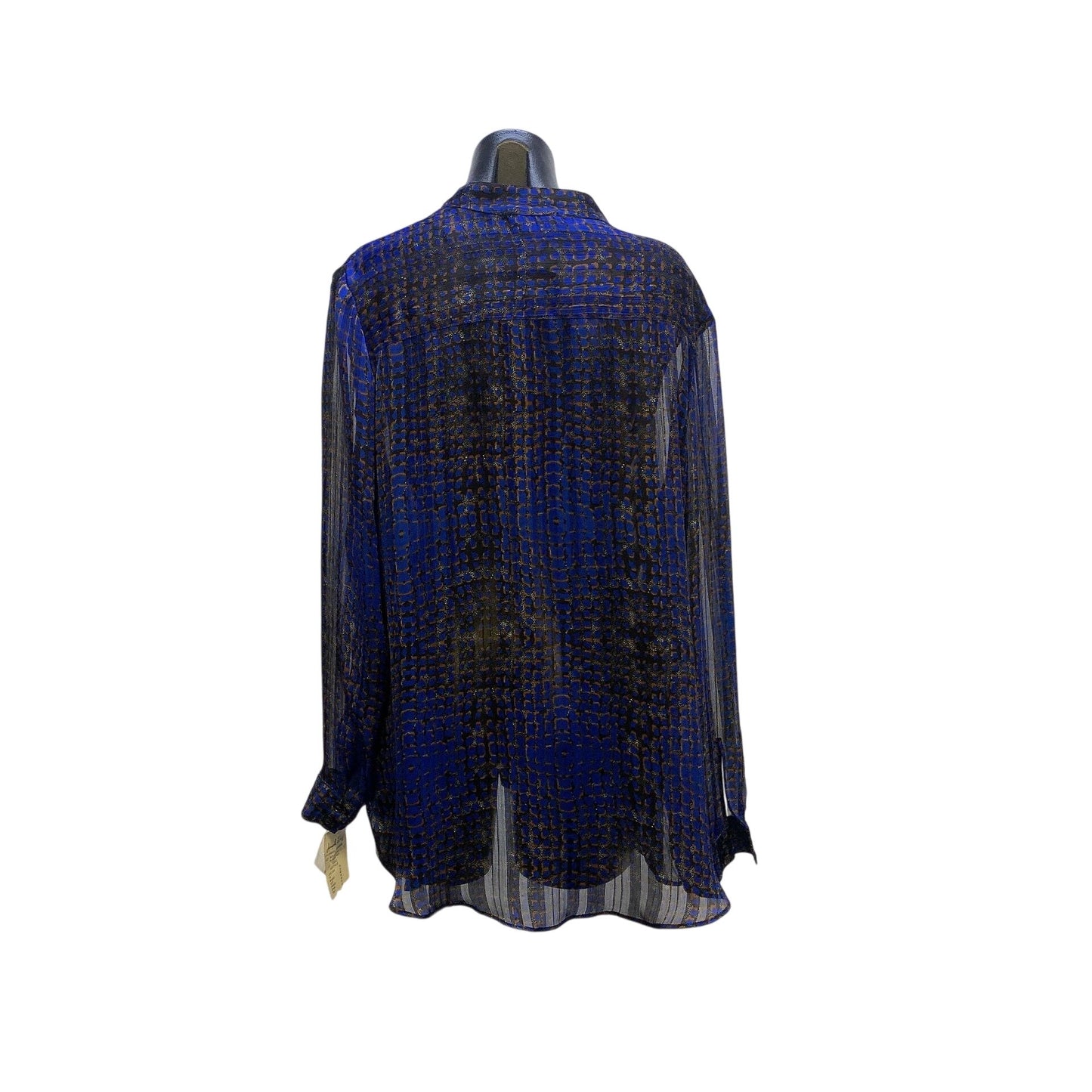 NWT Joseph Ribkoff Sheer Blue & Black Blouse w/Gold Fringe Detail Size 18