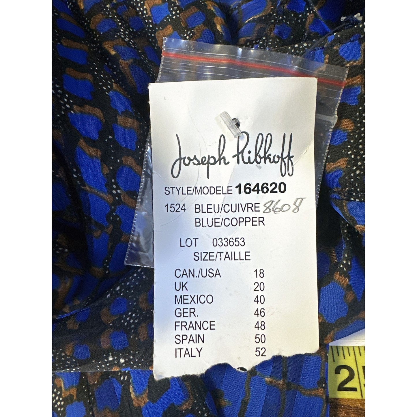 NWT Joseph Ribkoff Sheer Blue & Black Blouse w/Gold Fringe Detail Size 18