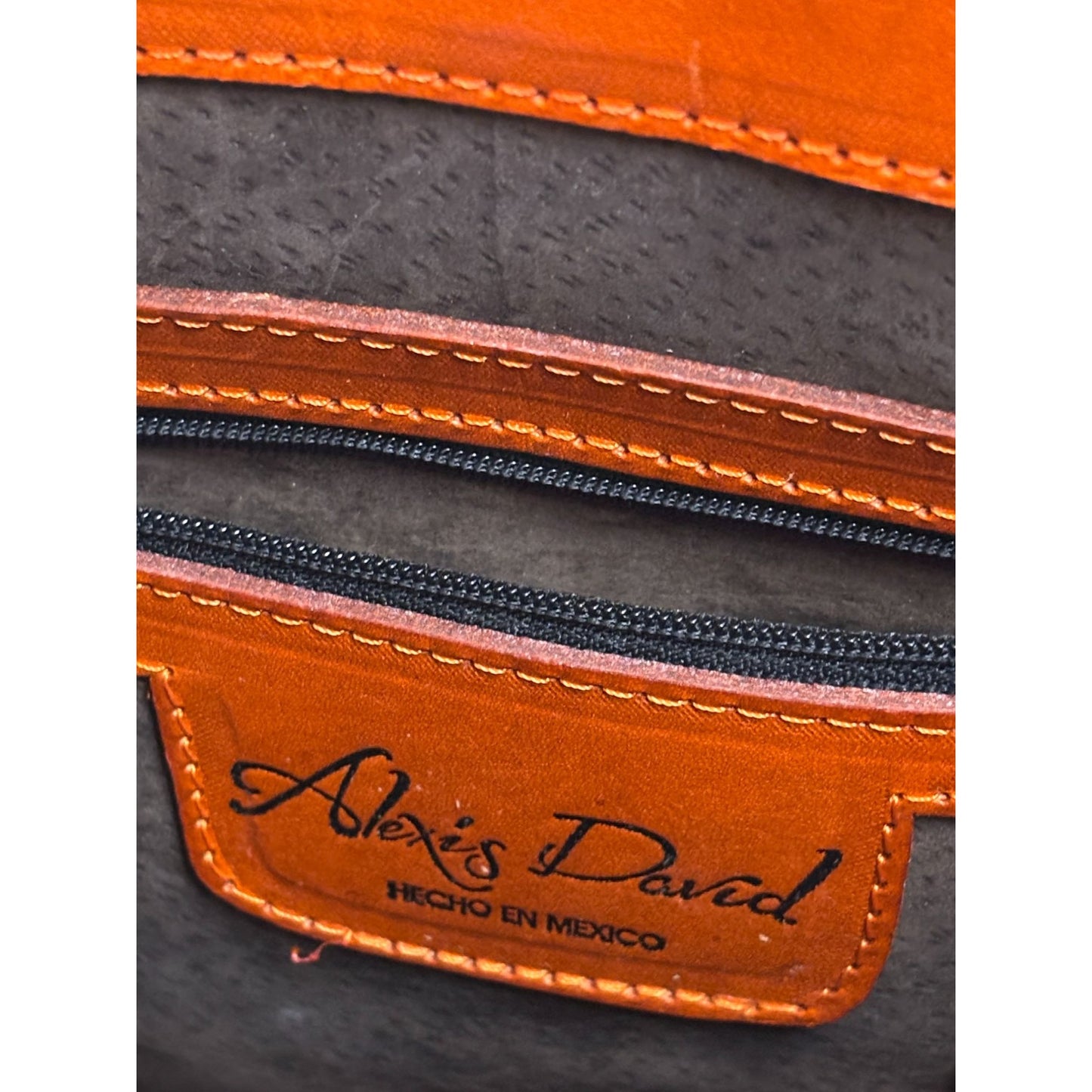 Alexis David Handcrafted Embossed Leather Shoulder Bag With Floral Design Orange