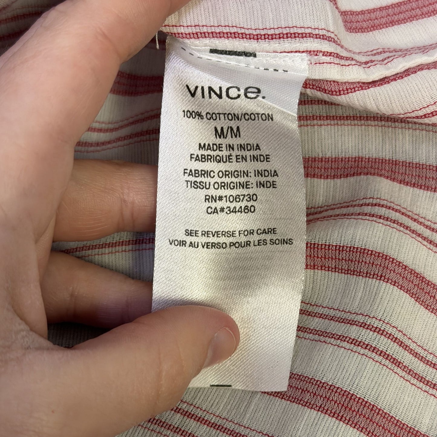 NWT Vince Red & White Striped Long Sleeve Cotton Blouse Size M
