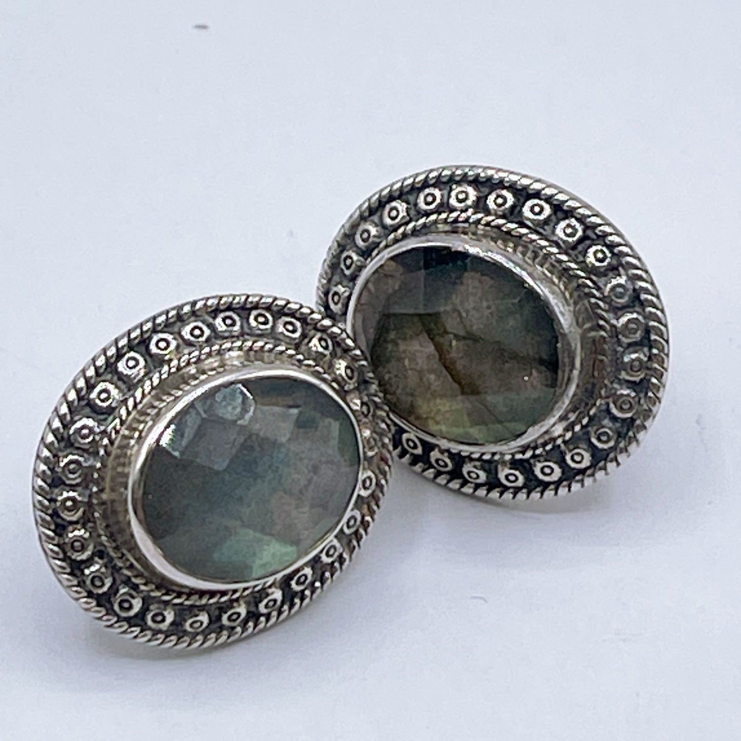 Nicky Butler Vintage 925 Sterling Silver Oval Faceted Moonstone Pierced Earrings Signed