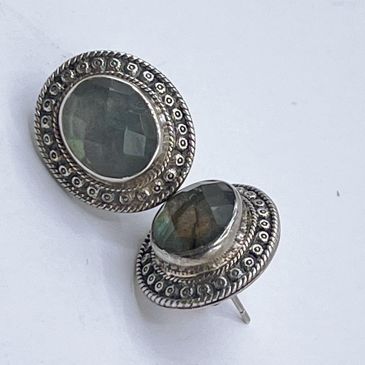 Nicky Butler Vintage 925 Sterling Silver Oval Faceted Moonstone Pierced Earrings Signed