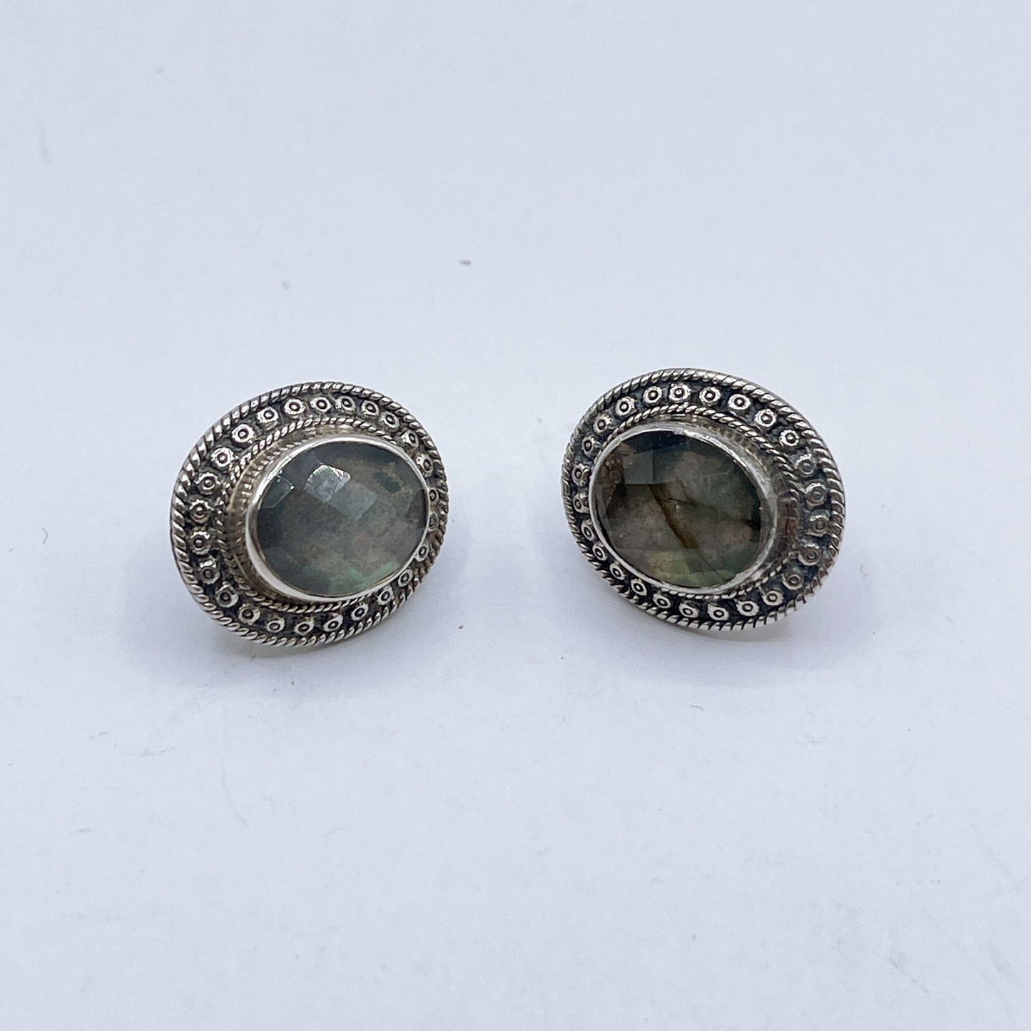 Nicky Butler Vintage 925 Sterling Silver Oval Faceted Moonstone Pierced Earrings Signed