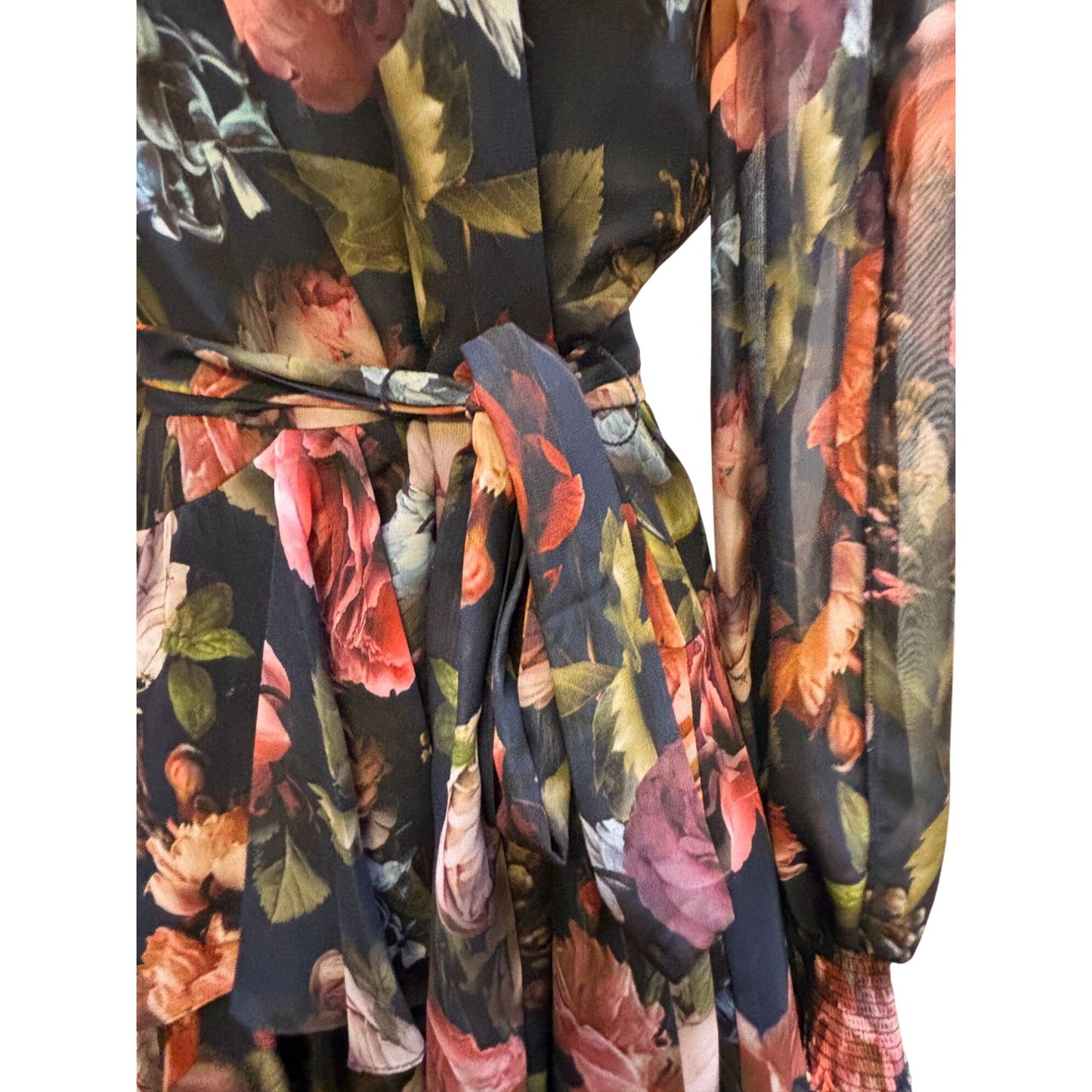 Alex Marie Black Rose Floral Print Dress Size 8