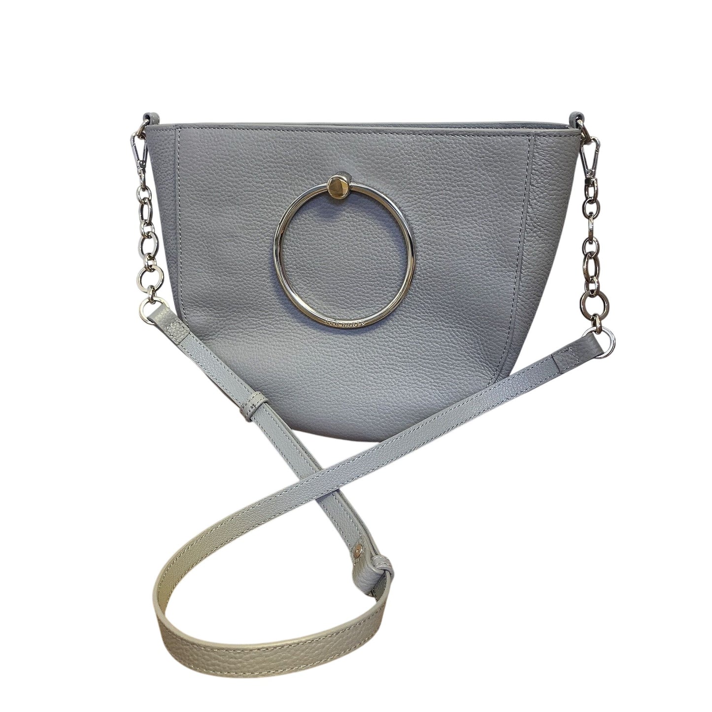 Ted Baker Grey Leather Crossbody Bag With Chain Strap & Metal Ring Detail