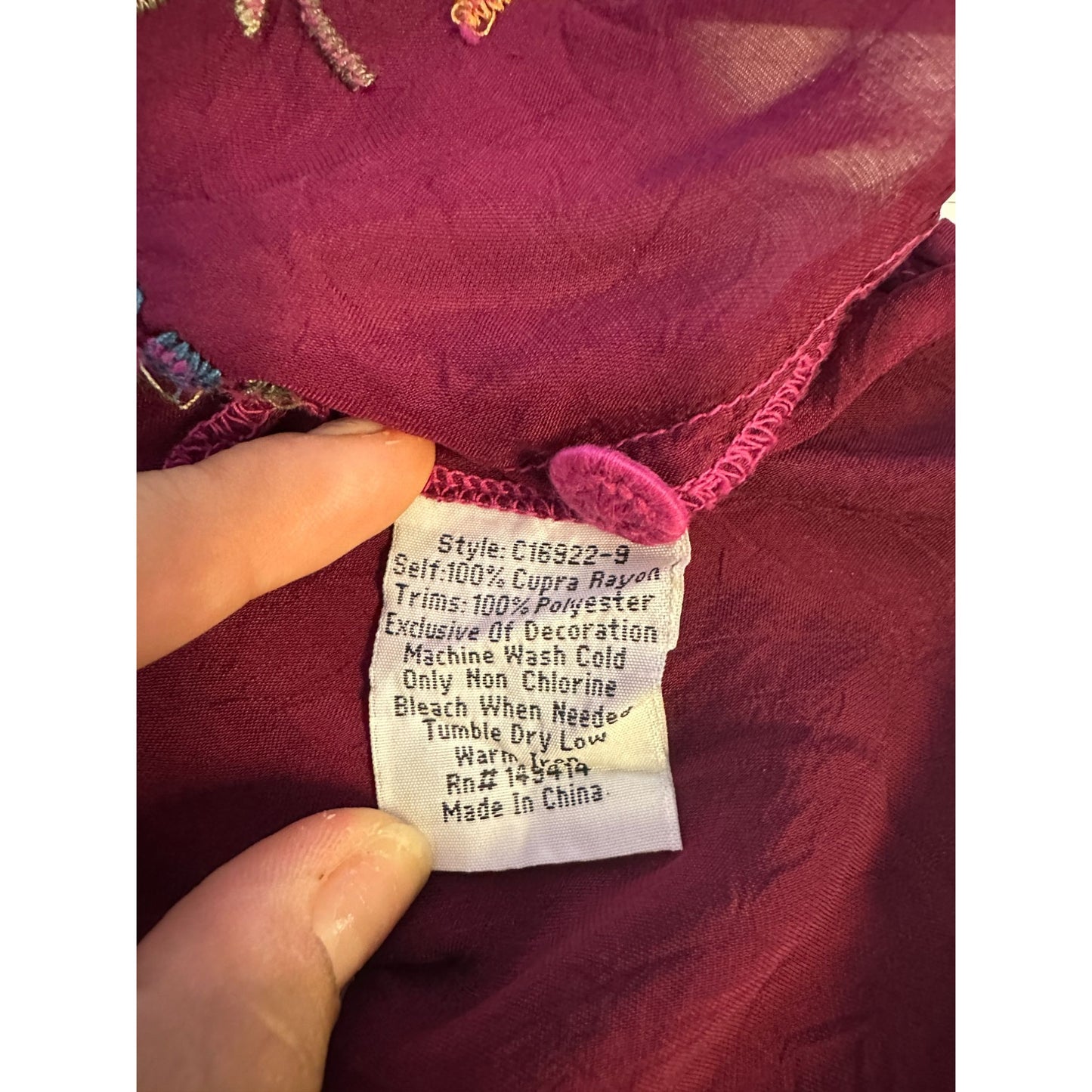 Johnny Was Burgundy Floral Embroidered Button-Up Blouse Size S