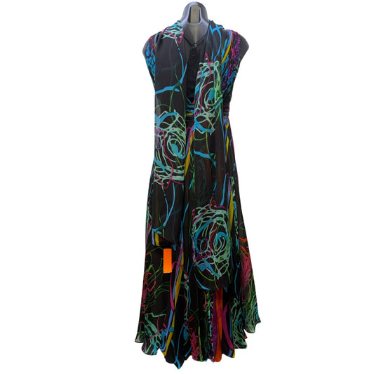 Alberto Makali Silk Gown With Matching Scarf Black Multicolor 10