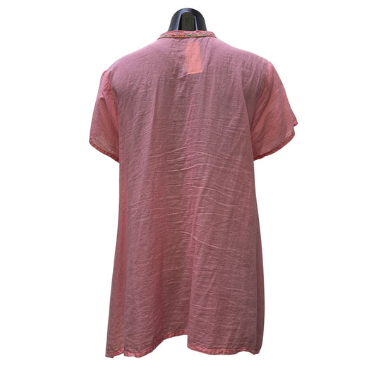 Johnny Was Embroidered Pink Floral Blouse Tunic Multi M