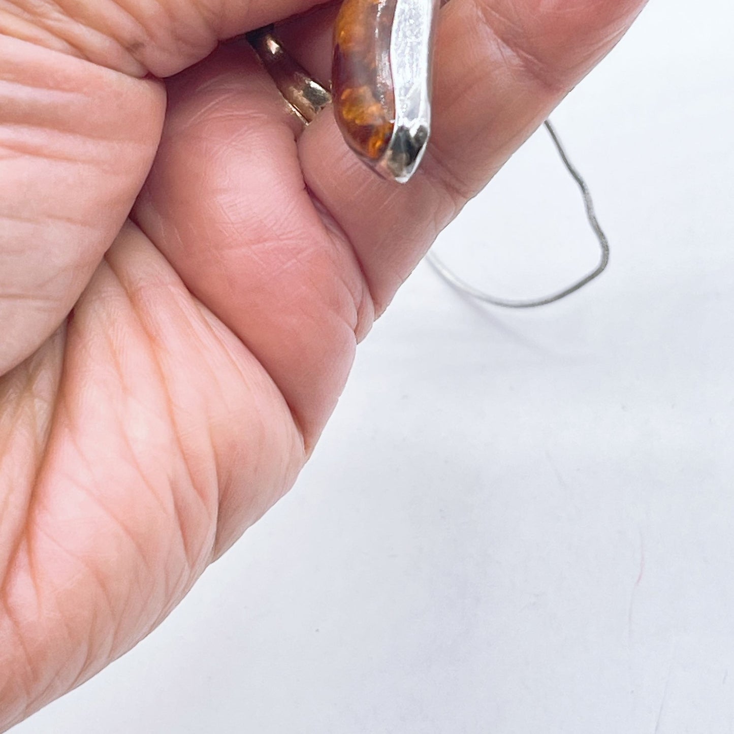 Sterling Silver Pendant Necklace With Genuine Amber Teardrop Design
