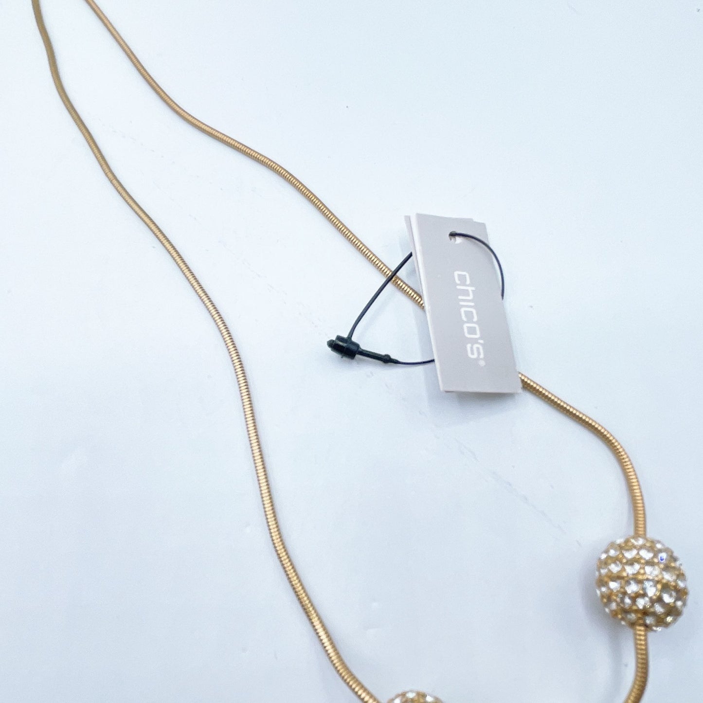 NWT Chicos Gold-Tone Convertible Necklace With Crystal Beaded Accents Adjustable Slider